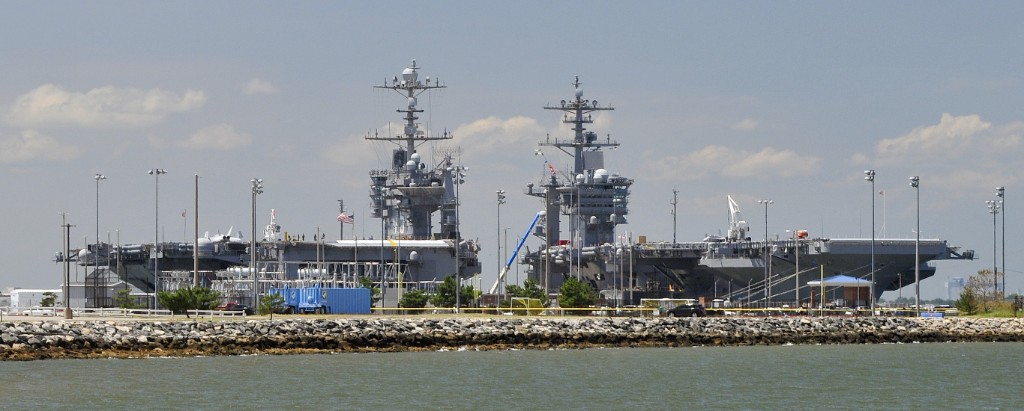 U.S. Navy aircraft carriers USS Harry S. Truman and USS Abraham Lincoln at Norfolk, Virginia
